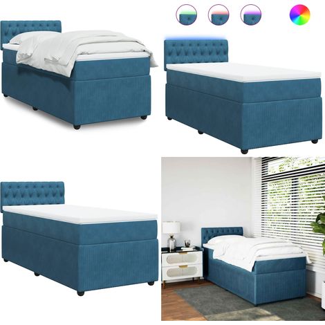 Giroletto a Molle con Materasso Blu 90x200 cm in Velluto - Materasso a molle insacchettate - Letto a molle