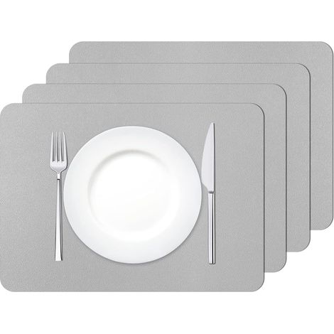 Set mit 4 rechteckigen PVC-Tischsets, waschbar, wasserdicht und hitzebeständig, 42 × 30 cm (hellgrau) (1/5)