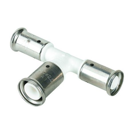 Té réduit PVDF blanc multicouche à sertir TH ou BE Ø16x2.0-20x2.0-16x2.0 (1/4)