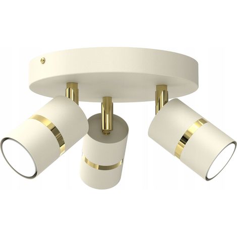 Beige Deckenleuchte, rundes Rohr, goldener GU10 LED-Spot (1/5)