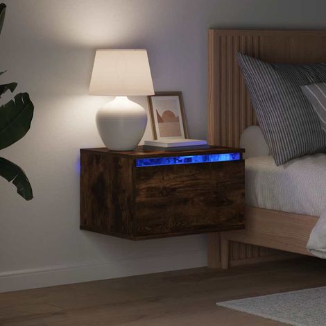 Wand-Nachttisch mit LED-Leuchten Räuchereiche