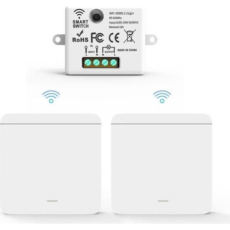 Interruttore luce wireless, interruttore di sicurezza con trasmettitore RF e controller ricevitore da 10A, facile installazione per lampade fino a 1500W -Crezuo