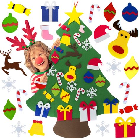 Filz-Weihnachtsbaum mit Rübenschmuck für Kinder, Weihnachtsdeko aus künstlichem Filz, DIY (1/5)