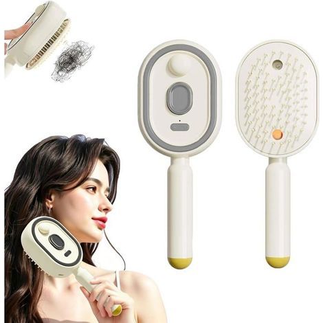 KLVGTIFS PU – 3-in-1 Elektrische Haarbürste mit Dampfmassage, wiederaufladbar, antistatisch, entwirrend, mit Feuchtigkeitsspray-Kamm für Damen – Beige (1/5)