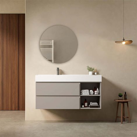Mobile bagno sospeso 120 cm Grigio Cenere Lavabo a Sinistra in Resina Specchio Tondo - Fiji Paint Plus (1/4)
