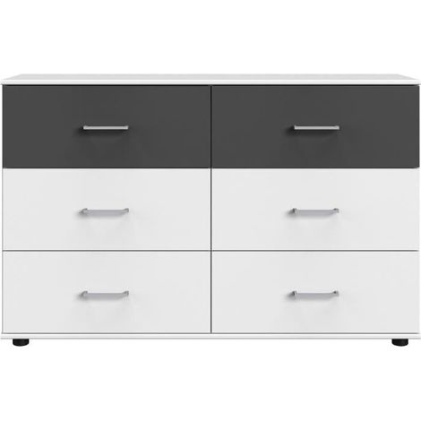 Commode - RHODES - 6 tiroirs - Blanc / Rechampis graphite - 130 x 41 x 83 cm - WIMEX