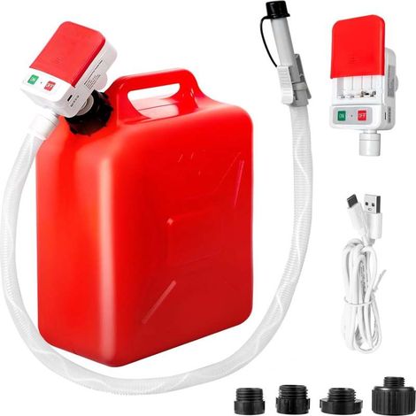 Pompe de transfert carburant arrêt auto tuyau 130cm débit 12L/min batterie USB 4 adaptateurs essence diesel huile