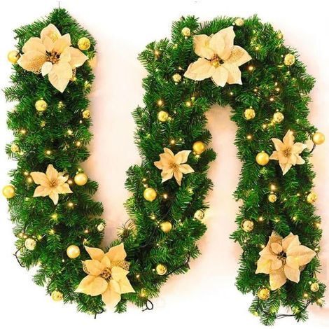 Artificial Christmas Fireplace Garland, 2.7M, Pine Wreath, Tree Ornament, Gold/Pink/Blue/Red, New Year's Fireplace Decor (1/4)