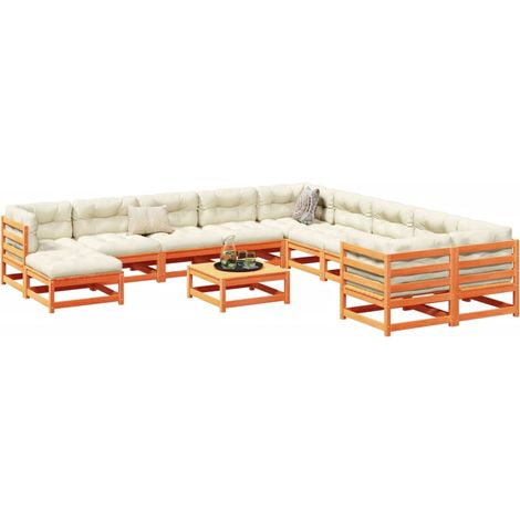 12-tlg. Garten-Sofagarnitur Wachsbraun Massivholz Kiefer (1/5)