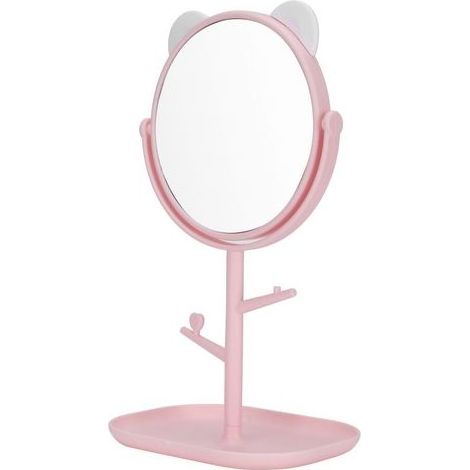 Miroir cosmétique avec plateau de rangement, oreilles de chat, miroir de courtoisie réglable avec petit support pour maquillage, blanc (1/5)
