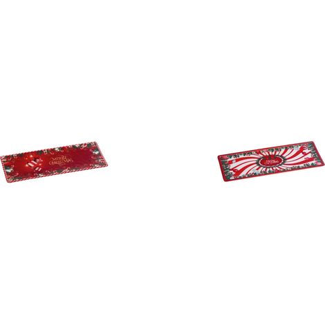 Regalo Italiano Vassoio Rettangolare Decoro Natale  Melamina Ass. 27 x 11 Cm H 1,5 Cm Rosso 1 Pz