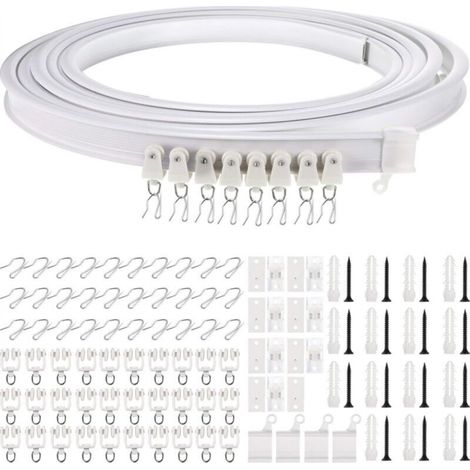 Flexible curtain rod bracket and curved window rod (white with silver hook) (1/5)