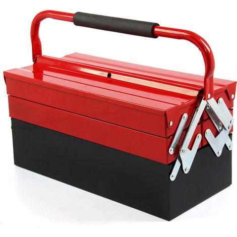 Metal Tool Box CantileverToolbox 43cmx22cmx21cm 3 Tiers 5 Tray Tool Storage Box Organiser (Red) (1/5)
