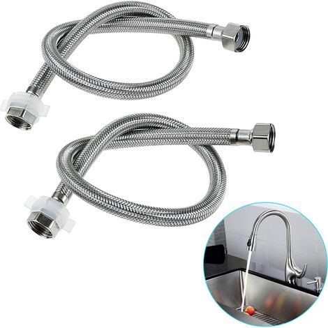 Lot de 2 raccords de tuyau flexible, en acier inoxydable, G1/2" x G1/2", tuyau blindé, tuyau flexible pour douche, mitigeur (80 cm) (1/5)