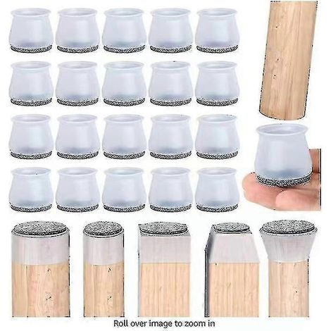 Patins de chaise Starlight, 20 protections pour pieds de chaise, coussinets de chaise, protections de sol transparentes en silicone pour pieds de chaise avec patins en feutre, pour sols en bois dur et (1/5)