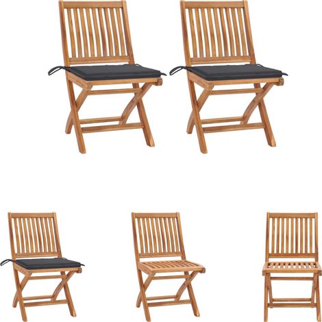The Living Store - Gartenstühle 2 Stk. mit Anthrazit Kissen Massivholz Teak (1/5)