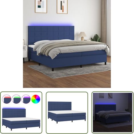 The Living Store Sommier à lattes de lit et matelas et LED Bleu 200x200 cm Tissu - Lit Plateforme - Lit Design - Lit Avec Led - Matelas À Ressorts Ensachés - Têtière Ajustable (1/5)