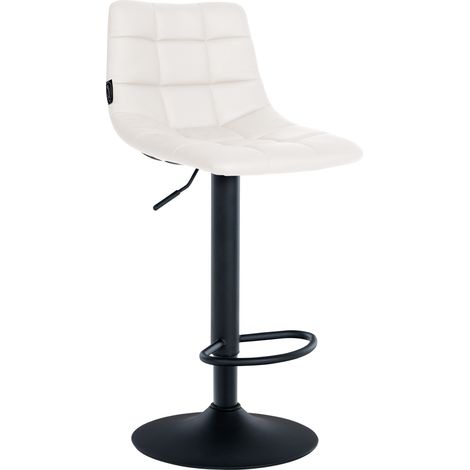 Sgabello da bar moderno x1 in PVC bianco con motivo trapuntato e base a tromba in metallo nero 100005650