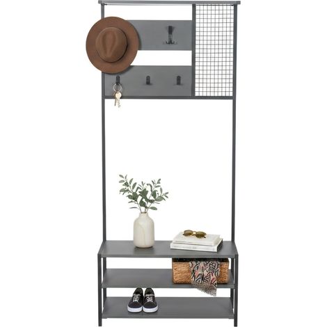 Eingangsmöbel Warschau, 3 Regale, Garderobe, Wandmontage, 78x30x182h cm, Schwarz-Anthrazit