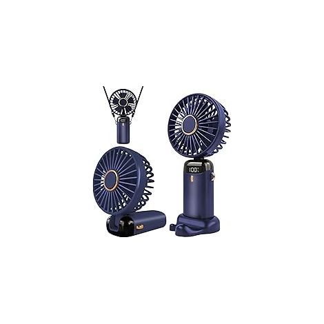 USB rechargeable portable fan with 5 speeds, mini foldable desk fan with LED display for home, office, bedroom, outdoor travel (Dark Blue) (1/5)