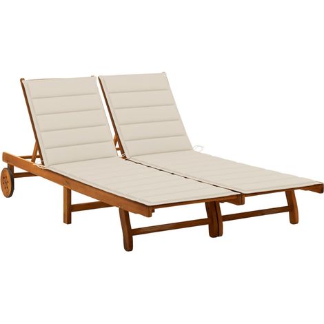 Chaise longue de jardin 2 places avec coussins Acacia solide