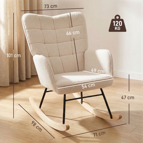 Fauteuil à bascule rétro, en bois massif, inclinable, 98 cm x 71 cm x 101 cm, beige (1/5)
