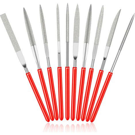 Ensemble de 10 mini limes aiguilles diamantées, petites limes métalliques pour acier, ensemble de mini limes aiguilles pour bijoutiers, verre, bois, sculpture, artisanat, métal, résine et plastique, m (1/5)
