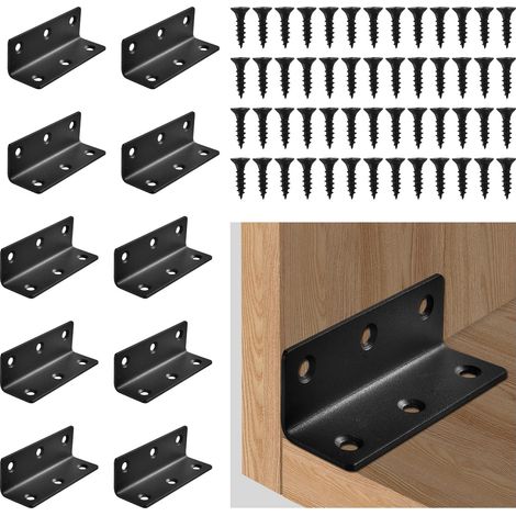 Lot de 10 équerres d'angle en forme de L en acier inoxydable pour réparation de meubles, étagères, armoires pour maison, grange, abri de jardin, garage, jardin avec vis, 27 x 27 x 80 mm (1/5)