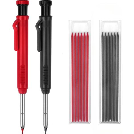Crayon de Charpentier avec 12 Porte Mine, Crayon Charpentier pour 45mm Trou Profond, Crayons Menuisier avec Taille-Crayons Intégré pour Bricolage Architecte Menuisier