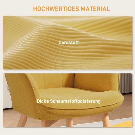 Fauteuil inclinable avec repose-pieds, velours côtelé aspect chiné, piètement bois, assise relax orange pour salon. (1/4)