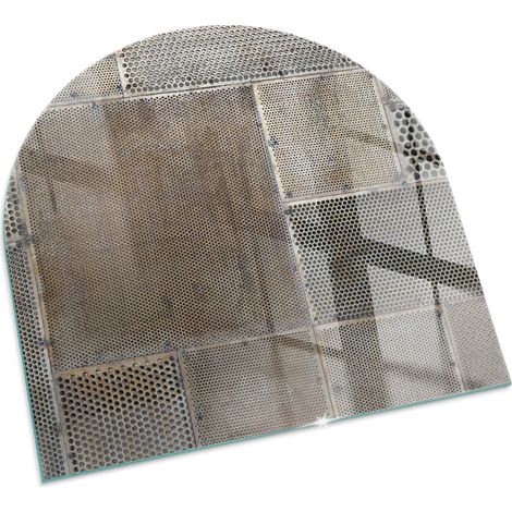 Plaque Carrée de protection de sol en verre pour cheminée ou poêle moderne anti-chaleur et étincelles Motif de tôle perforée 100x100 cm (1/5)