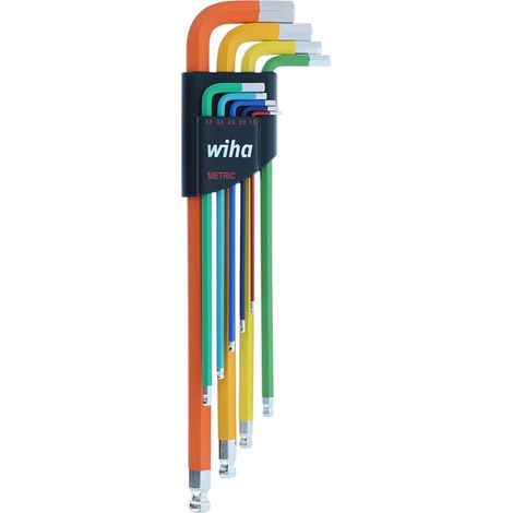 Wiha 66980 - Set di chiavi a L esagonali con estremità a sfera, codice colore, 9 pezzi - sistema metrico (1/5)