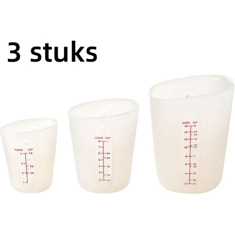 Lot de 3 tasses à mesurer en silicone alimentaire blanc à double graduation avec bec verseur pour liquides et pâtisserie design flexible compatibles four et lave vaisselle (1/5)
