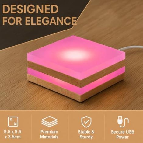 Base lumineuse LED, base lumineuse LED, base d'affichage en bois pour verre artificiel, changement de couleur automatique sept couleurs, base lumineuse LED rectangulaire USB pour verre cristal (1/3)
