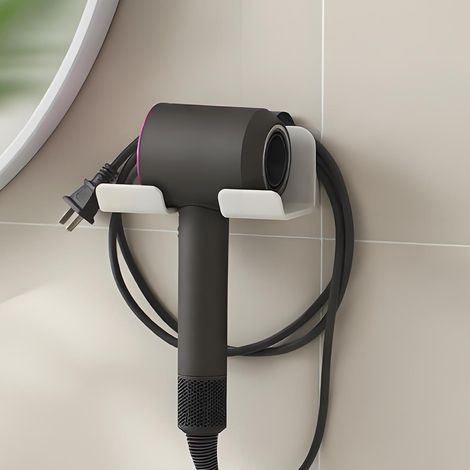 Support Sèche-Cheveux sans Perçage, Porte-Sèche-Cheveux Mural à Coller, Organisateur de Salle de Bain, Hair Dryer Holder Wall Mounted, Blow Dryer Holder,1pc