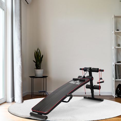 Banc multifonctionnel avec rameur à ressort, dossier réglable et 2 sangles élastiques, 55,5 x 137,5 cm, noir (1/5)