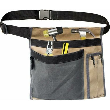 ZVD Pochette de ceinture à outils, tablier multifonctionnel en toile de 12 oz avec clip de ceinture réglable pour rangement d'atelier/pochette de tournevis – Couleur contrastée beige gris (1/4)