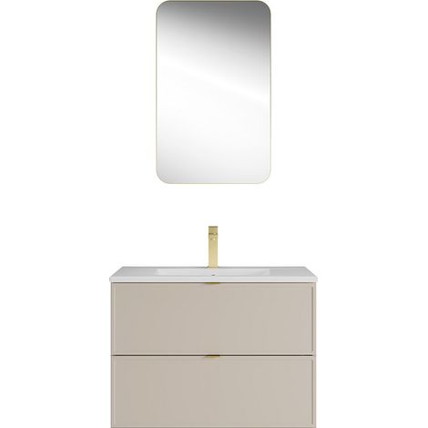 Mobile bagno sospeso con lavabo da incasso, rubinetto e specchio Beige 80 cm - ONDIL (1/4)