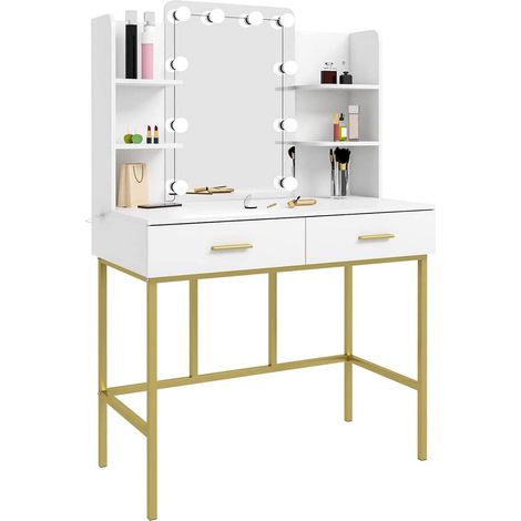 WOLTU Dressing Table Mirror with LED LightsMakeup Vanity Desk Organizer Dresser (1/5)