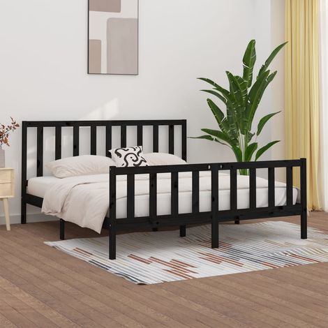 Bed Frame  Black  Solid pine wood  200x200 cm  Durable  Bed Frame vidaXL (1/5)