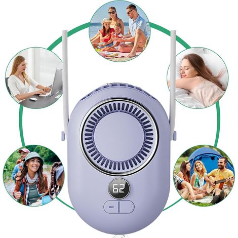 Ventilateur mini sans pale – Morandi Violet, rechargeable 2000mAh – À porter au cou/ceinture, USB, 3 vitesses – Léger pour voyage (1/5)
