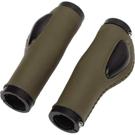 Poignées de guidon de vélo en cuir artificiel, coussinets de paume en silicone liquide, poignées de guidon absorbant les chocs, adaptées aux accessoires de vélo, vert olive. (1/5)