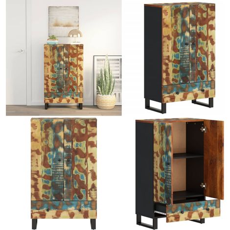 Buffet haut et tiroir 60x33x100 cm bois massif récupération/fer - Buffet Industriel - Meuble Rangement - Bois Récupéré - Mobilier Vintage - Décoration Intérieure - Home & Living (1/5)