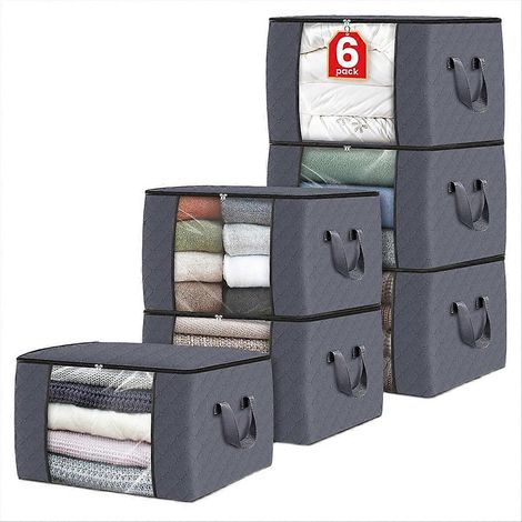 Set mit 6 faltbaren Aufbewahrungsbeuteln aus dickem Stoff für Kleidung, ideal zum Organisieren von Schlafzimmer, Kleiderschrank, Kleidung und Bettdecke. (1/5)