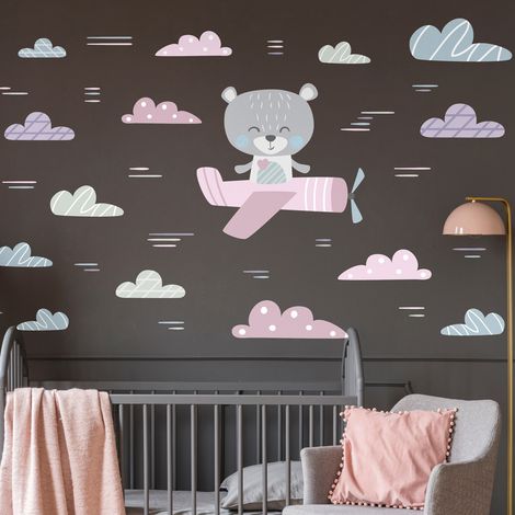 Stickers muraux Sticker Mural Autocollant - OURSON À LA POURSUITE DES NUAGES - Stickers adhésifs - 65x50cm (1/5)
