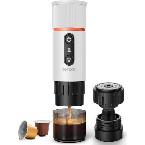 Machine à Cafe Portable pour Voyage: Machine Expresso Portable pour Voiture et Camping - Chauffage Rapide - Café à Tout Moment - Compatibilité Capsules - Blanc (1/5)