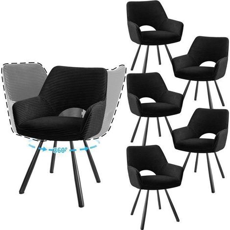 Chaises de salle à manger - WAFTING - Lot de 6 - Velours noir - Pivotantes avec accoudoirs - Mousse HR (1/5)