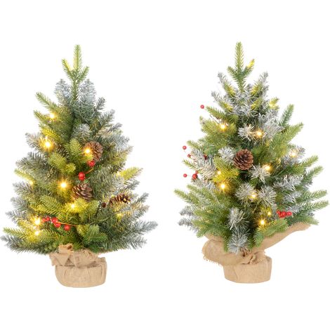 HOMCOM 2 Pieces Prelit Artificial Tabletop Christmas Trees, LED Display 2ft (1/5)