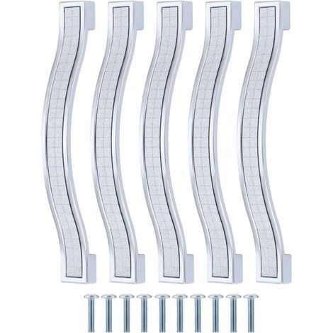 Set mit 5 Schubladengriffen aus Kristall-Strasslegierung für Kommoden, Küchenschränke und Küchenschränke, silberfarben, 128 mm – 5 Stück (1/4)