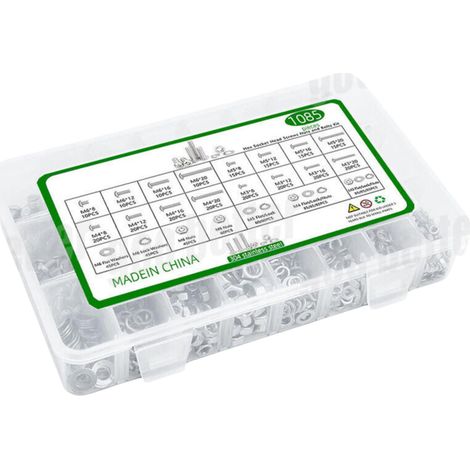 Assortiment de 1085 pièces comprenant vis à tête cylindrique creuse, écrous et rondelles en acier inoxydable M3, M4, M5 et M6 (1/5)